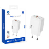 Incarcator retea Lito (LC28), Type-C, USB, PD20W, Charge, PC Fireproof, 5V/3A, alb