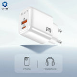 Incarcator retea Lito (LC28), Type-C, USB, PD20W, Charge, PC Fireproof, 5V/3A, alb