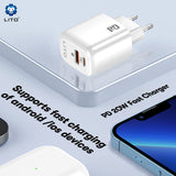 Incarcator retea Lito (LC28), Type-C, USB, PD20W, Charge, PC Fireproof, 5V/3A, alb