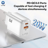 Incarcator retea Lito (LC28), Type-C, USB, PD20W, Charge, PC Fireproof, 5V/3A, alb