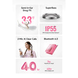 Casti wireless Baseus Bas BS2 Lite (A0010A02), Bluetooth 6.0, SuperBass, 2-Microfon ENC, 40-Hour Baterie Life, IP55, negru