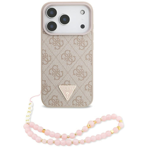 Husa pentru iPhone 17 Pro, Guess Hardcase 4G cu Strap Logo triunghi MagSafe (GUHMP17LP4TSDPPSP), roz