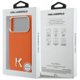 Husa pentru iPhone 17 Pro, Karl Lagerfeld Hardcase Leather Khead Logo MagSafe (KLHMP17L5PGFKHGO), portocaliu