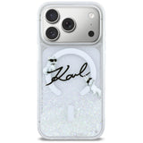 Husa pentru iPhone 17 Pro, Karl Lagerfeld Glitter Karl Script Logo MagSafe (KLHMP17L6LKSCAMT), transparenta