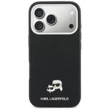 Husa pentru iPhone 17 Pro Max, Karl Lagerfeld Hardcase Leather K&C Head Pin MagSafe (KLHMP17X6PFKCLK), negru