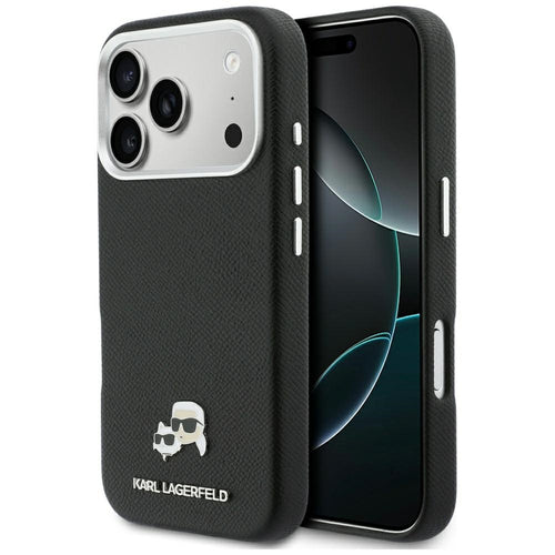 Husa pentru iPhone 17 Pro Max, Karl Lagerfeld Hardcase Leather K&C Head Pin MagSafe (KLHMP17X6PFKCLK), negru