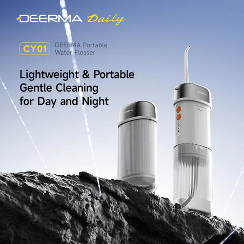Deerma Irigator oral (CY01), portabil, 4x Intensity Levels, Detasabil Tank, High-Energy Pulses, 8W, USB-C, IPX7, Alb