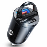 Incarcator auto Ainope (YA0222080015), USB, Type-C, PD30W, cu Pull Ring, Aliaj aluminiu, 12V/24V, negru