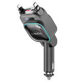 Incarcator auto Lisen (YL0224080017), 4in1, USB, Type-C, cu 2x Retractabil Cable, Afisaj LED, 96W, 12V=24V, negru