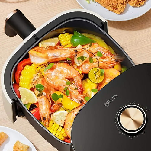 Deerma Air Fryer (KZ30W), 3L Bowl Capacity, 1200W, 360° Hot Air Circulation, 7 Programs, Timer, Oil-Free Cooking, Auriu