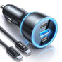 Incarcator auto Lisen (YL0224010001), cu Type-C Cable, USB-A, Type-C, 170W, GaN, Aliaj aluminiu, 12V/24V, 1m, negru