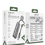 Hub USB Acefast Hub 4 in 1 (J17), 4 x USB3.0, 5Gbps, Plug & Play, Aluminum Alloy, 5V/3A, USB Cable, 1m, gri