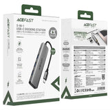 Hub USB Acefast Docking station 5 in 1 (J16), USB-C to 3x USB3.0, USB-C PD 90W, HDMI 4K@60Hz, Plug&Play, gri