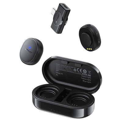 Microfon Acefast Microfoane lavaliera wireless (R3), Dual Mic, Magnetic Clip, AI Reducere zgomot, 80m Range, 25ms Latency, negru