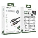 Cablu Acefast de date (C23-03), USB-C to USB-C, Smart Power-Off, 60W Incarcare rapida, Braided cable, 1.2m, negru