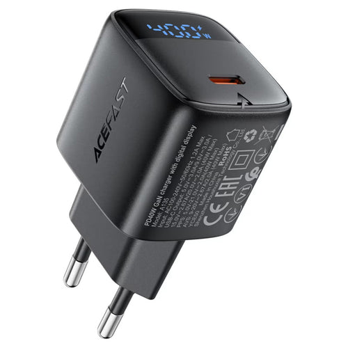 Incarcator retea Acefast (A135), Type-C, GaN, Incarcare rapida, PD45W, Afisaj LED, AC100-240V, 1.2A, 50Hz/60Hz, EU Plug, negru
