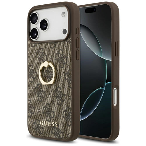 Husa pentru iPhone 17 Pro Max, Guess Hardcase 4G Ring Stand (GUHCP17X4GMRBR), maro