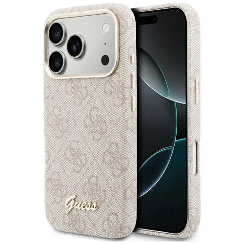 Husa pentru iPhone 17 Pro Max, Guess 4G Script MagSafe (GUHMP17X5P4FWMSP), roz