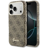 Husa pentru iPhone 17 Pro, Guess 4G Script MagSafe (GUHMP17L5P4FWMSW), maro