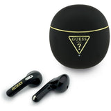 Casti wireless Guess Script Print (GUTWSA15HETK), In-ear, Bluetooth, TWS, Small Round Design, negru