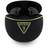 Casti wireless Guess Script Print (GUTWSA15HETK), In-ear, Bluetooth, TWS, Small Round Design, negru