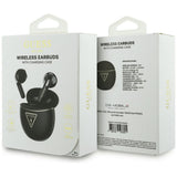 Casti wireless Guess Script Print (GUTWSA15HETK), In-ear, Bluetooth, TWS, Small Round Design, negru