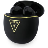 Casti wireless Guess Script Print (GUTWSA15HETK), In-ear, Bluetooth, TWS, Small Round Design, negru