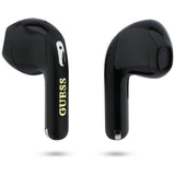 Casti wireless Guess Script Print (GUTWSA15HETK), In-ear, Bluetooth, TWS, Small Round Design, negru