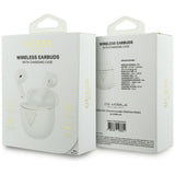 Casti wireless Guess Script Print (GUTWSA15HETH), In-ear, Bluetooth, TWS, Small Round Design, alb