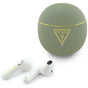 Casti wireless Guess Script Print (GUTWSA15HETN), In-Ear, Bluetooth, TWS, Small Round Design, kaki