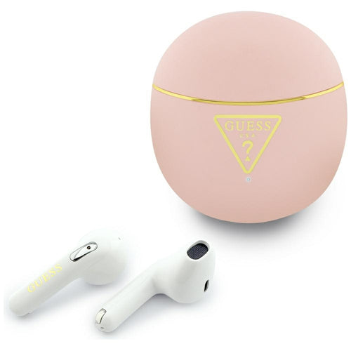 Casti wireless Guess Script Print (GUTWSA15HETP), In-ear, Bluetooth, TWS, Small Round Design, roz