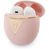 Casti wireless Guess Script Print (GUTWSA15HETP), In-ear, Bluetooth, TWS, Small Round Design, roz