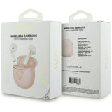 Casti wireless Guess Script Print (GUTWSA15HETP), In-ear, Bluetooth, TWS, Small Round Design, roz