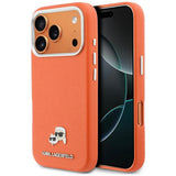 Husa pentru iPhone 17 Pro, Karl Lagerfeld Karl & Choupette Head Pin Saffiano MagSafe (KLHMP17L6PFKCLO), portocaliu