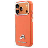 Husa pentru iPhone 17 Pro, Karl Lagerfeld Karl & Choupette Head Pin Saffiano MagSafe (KLHMP17L6PFKCLO), portocaliu