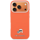 Husa pentru iPhone 17 Pro, Karl Lagerfeld Karl & Choupette Head Pin Saffiano MagSafe (KLHMP17L6PFKCLO), portocaliu