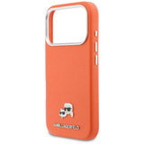 Husa pentru iPhone 17 Pro, Karl Lagerfeld Karl & Choupette Head Pin Saffiano MagSafe (KLHMP17L6PFKCLO), portocaliu