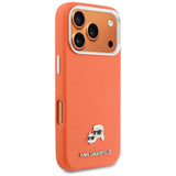 Husa pentru iPhone 17 Pro, Karl Lagerfeld Karl & Choupette Head Pin Saffiano MagSafe (KLHMP17L6PFKCLO), portocaliu