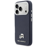 Husa pentru iPhone 17 Pro, Karl Lagerfeld Karl & Choupette Heads Pin Saffiano MagSafe (KLHMP17L6PFKCLB), bleu