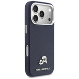 Husa pentru iPhone 17 Pro, Karl Lagerfeld Karl & Choupette Heads Pin Saffiano MagSafe (KLHMP17L6PFKCLB), bleu