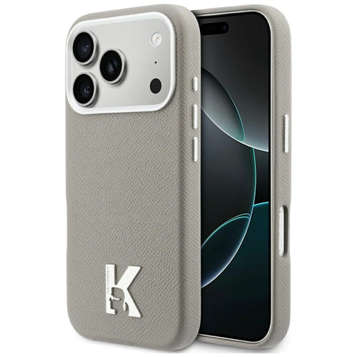 Husa pentru iPhone 17 Pro, Karl Lagerfeld Hardcase Piele MagSafe cu K Head Logo (KLHMP17L5PGFKHGG), gri