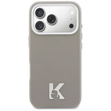 Husa pentru iPhone 17 Pro, Karl Lagerfeld Hardcase Piele MagSafe cu K Head Logo (KLHMP17L5PGFKHGG), gri