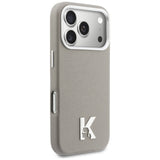 Husa pentru iPhone 17 Pro, Karl Lagerfeld Hardcase Piele MagSafe cu K Head Logo (KLHMP17L5PGFKHGG), gri