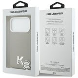 Husa pentru iPhone 17 Pro, Karl Lagerfeld Hardcase Piele MagSafe cu K Head Logo (KLHMP17L5PGFKHGG), gri