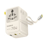 Adaptor pentru Calatorie Baseus Enercore CG11 (E0307E01), cu Retractabil Cable, 2AC+2U+2C, 70W Incarcare Rapida, GaN, Universal