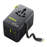 Adaptor pentru Calatorie Baseus Picogo AG11 (E0307F00), cu Retractabil Type-C Cable, 2x AC, 2x USB, USB-C, 45W, Universal, Negru