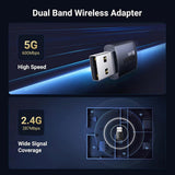 Adaptor UGREEN WiFi Adapter CM762 (35264), USB, 2.4Ghz/5Ghz, Integrat Single Antenna, Monitoring Mode