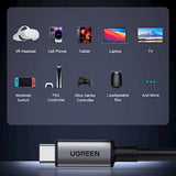 Cablu UGREEN de date US551 (90629), Incarcare rapida, USB-C to USB-C Angled, pentru VR, Gaming, Oculus Quest, 5Gbps, 60W, 5m, negru
