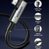 Cablu UGREEN de date US551 (90629), Incarcare rapida, USB-C to USB-C Angled, pentru VR, Gaming, Oculus Quest, 5Gbps, 60W, 5m, negru