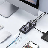 Adaptor UGREEN, Docking Station Cm481 90307 With Power Type-C to 7x USB 5gbps Individual Switch LED Light 1m Koff
